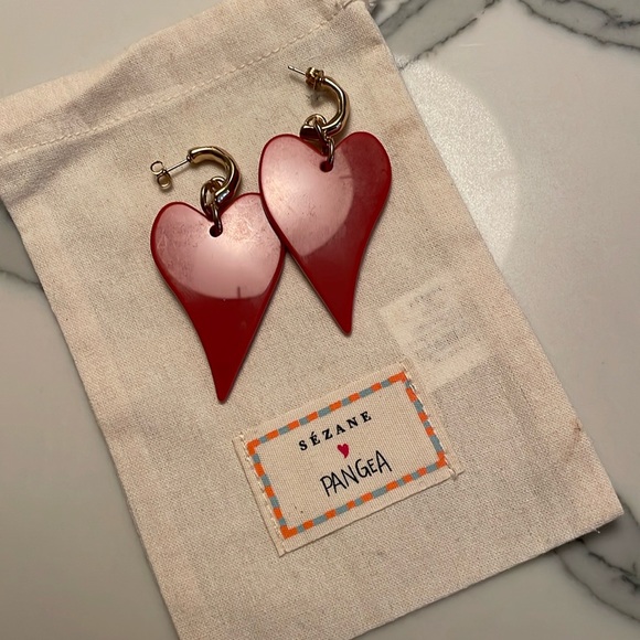 Sezane Jewelry - French FEMME Sezane ❤️ Pangea red and gold heart hoop dangle earrings NWT 💋